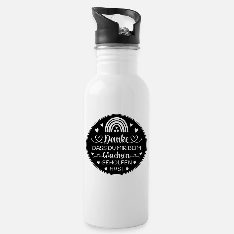 Boho Regenbogen Danke Abschied Kita Kindergarten - Trinkflasche mit integriertem Trinkhalm - Weiß