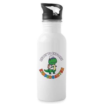 Back To School Day Ready to Explore Kindergarten - Water bottle with straw - white - Right