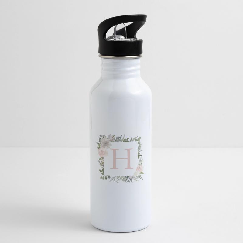 H Monogramm Eukalyptus-Boho Trinkflasche mit integriertem Trinkhalm