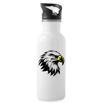 Adler Kopf Silhouette - Trinkflasche mit integriertem Trinkhalm - Weiß - Rechts