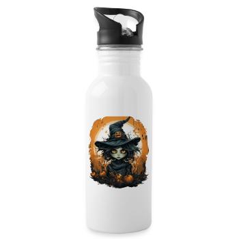 Halloween Witch I Cartoon Style I Witch - Trinkflasche mit integriertem Trinkhalm - Weiß - Rechts