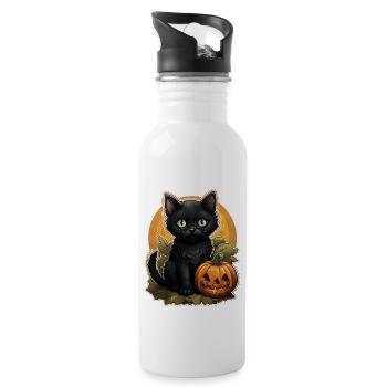 Black Cat Halloween Pumpkin - Cat - Trinkflasche mit integriertem Trinkhalm - Weiß - Rechts