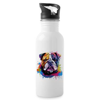 Bouledogue anglais Pop Art I Dog Lover I Splash Art - Gourde avec paille intégrée - blanc - Droite