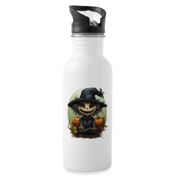 Scarecrow Halloween Cartoon Scary Scarecrow - Water bottle with straw - white - Right