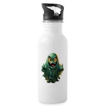 Ghost Lover Cartoon Style Halloween Ghost Spooky - Water bottle with straw - white - Right