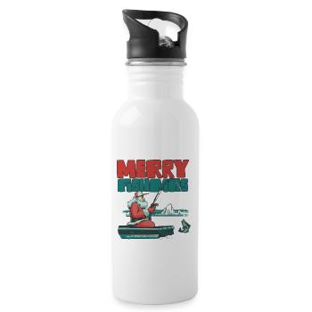 Fishing Christmas Costume Merry Fishmas Funny - Water bottle with straw - white - Right