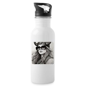 Moderne Stolze Wikingerin mit Sonnenbrille - Trinkflasche mit integriertem Trinkhalm - Weiß - Rechts