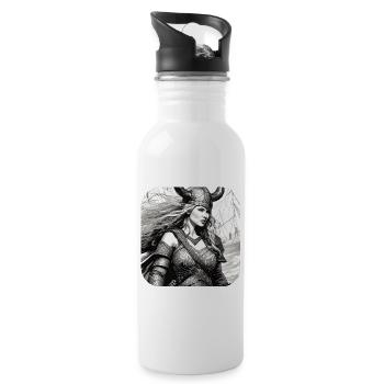 Stolze Wikingerin Germanin Schildmaid - Trinkflasche mit integriertem Trinkhalm - Weiß - Rechts
