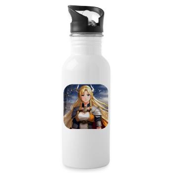Niedliche Manga Kriegerin - Trinkflasche mit integriertem Trinkhalm - Weiß - Rechts