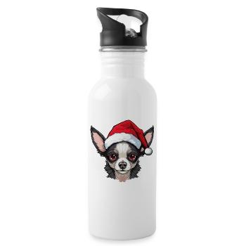 Chihuahua Dog Christmas Portrait Xmas - Water bottle with straw - white - Right