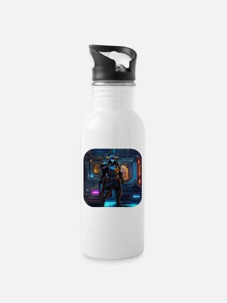 Cooler Cyberspace Krieger - Trinkflasche mit integriertem Trinkhalm - Weiß