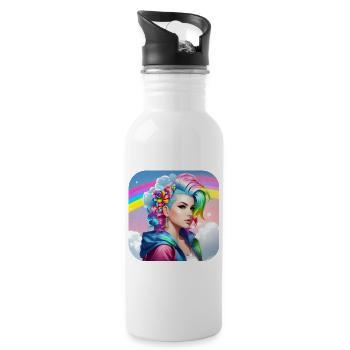 Cool girl with rainbow hair - Water bottle with straw - white - Right