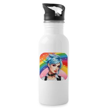 Cute girl with rainbow hair - Water bottle with straw - white - Right