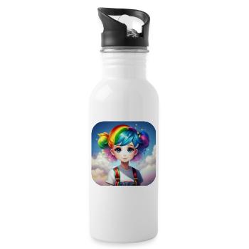 Jolie fille aux cheveux arc-en-ciel - Gourde avec paille intégrée - blanc - Droite