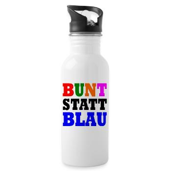 Bunt statt blau - Trinkflasche mit integriertem Trinkhalm - Weiß - Rechts