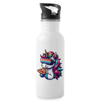 Unicorn VR Virtual Reality Rainbow Pizza - Water bottle with straw - white - Right