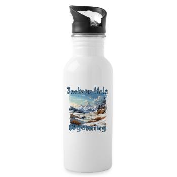 Jackson Hole Hiver, Grunge Ski & Snowboard - Gourde avec paille intégrée - blanc - Droite