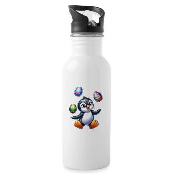 Pinguin Jongliert Ostereier, Südpol Artist - Trinkflasche mit integriertem Trinkhalm - Weiß - Rechts