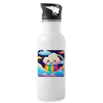Cute Cloud Raining Rainbow Colors - Water bottle with straw - white - Right