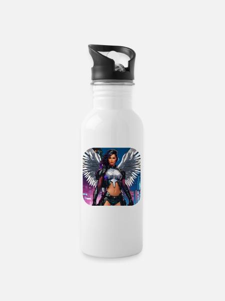 Cooler Cybergoth Engel - Trinkflasche mit integriertem Trinkhalm - Weiß