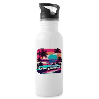 Cooles Auto mit Palmen im Sonnenuntergang III - Trinkflasche mit integriertem Trinkhalm - Weiß - Rechts