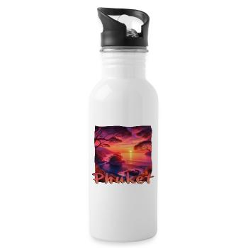 Phuket Thailand Sunset Grunge Design - Water bottle with straw - white - Right