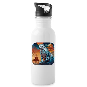 Mystical Motif Mysterious Snow Leopard - Water bottle with straw - white - Right