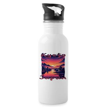 Kyoto at Sunset: Pagodas & Rivers - Water bottle with straw - white - Right