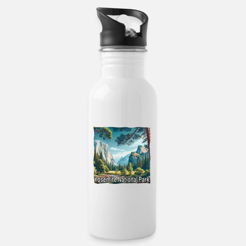 Yosemite: Wildnis im Grunge-Stil - Trinkflasche mit integriertem Trinkhalm - Weiß