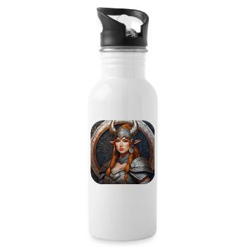 Proud Viking Germanin Shieldmaiden - Water bottle with straw - white - Right
