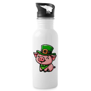 Cute St. Patrick Pig Cartoon - Water bottle with straw - white - Right