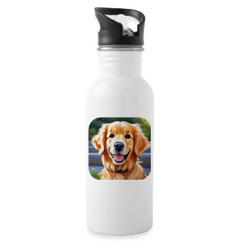 Niedlicher golden Retriever - Trinkflasche mit integriertem Trinkhalm - Weiß - Rechts