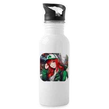 Niedliches Anime Girl mit roten Haaren Irland - Trinkflasche mit integriertem Trinkhalm - Weiß - Rechts