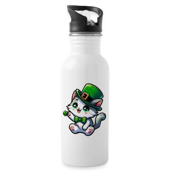 Dessin animé de chat de la Saint-Patrick - Gourde avec paille intégrée - blanc - Droite