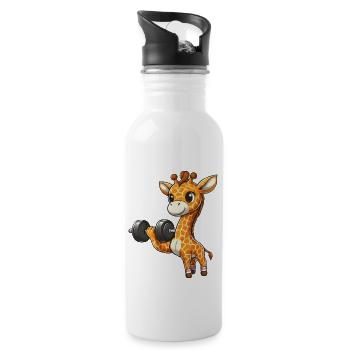 Giraffe beim Bankdrücken Workout - Trinkflasche mit integriertem Trinkhalm - Weiß - Rechts