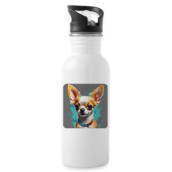 Niedlicher kleiner Chihuahua Hund im Comic Style - Trinkflasche mit integriertem Trinkhalm - Weiß - Rechts