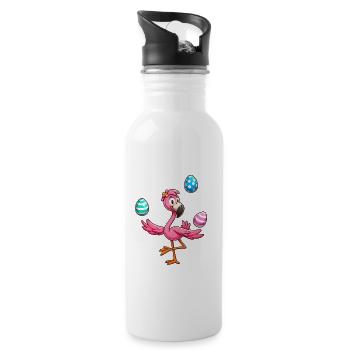 Flamingo Juggler with Easter Eggs Feast - Water bottle with straw - white - Right