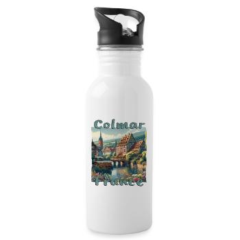 Colmar Old Town Half-Timbered House Grunge Look - Water bottle with straw - white - Right