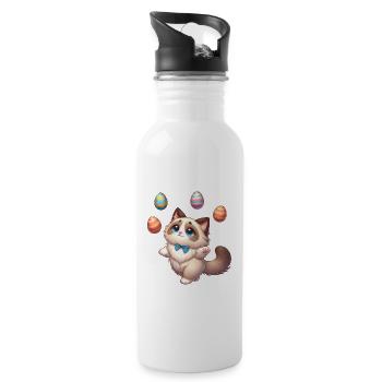 Ragdoll Katze Ostern Jongleur - Trinkflasche mit integriertem Trinkhalm - Weiß - Rechts