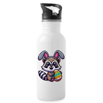 Easter Raccoon in Egg Disguise Cartoon - Water bottle with straw - white - Right