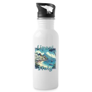 Lipari Italien Grunge Strand Berge - Trinkflasche mit integriertem Trinkhalm - Weiß - Rechts
