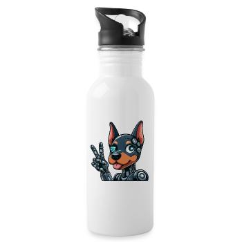 Cyborg Doberman Robot Chien Design Futuriste - Gourde avec paille intégrée - blanc - Droite