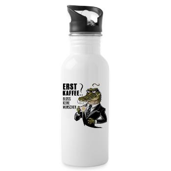 Erst Kaffee grantiges Krokodil mit Kaffeetasse - Trinkflasche mit integriertem Trinkhalm - Weiß - Rechts