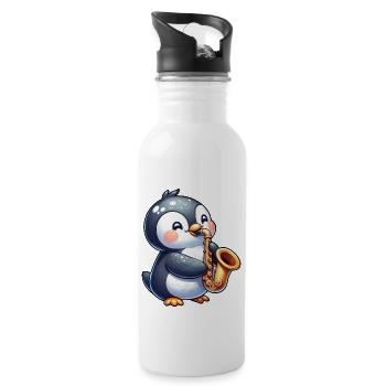 Pinguin Saxofonist Jazz Konzert - Trinkflasche mit integriertem Trinkhalm - Weiß - Rechts