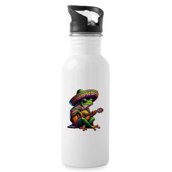 Cinco de Mayo Frog Mariachi Guitar - Water bottle with straw - white - Right