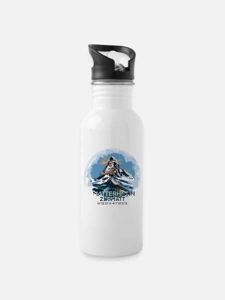 Matterhorn Zermatt Coordinates Keepsake Gift - Water bottle with straw - white