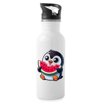 Pingouin avec dessin animé de pastèque - Gourde avec paille intégrée - blanc - Droite