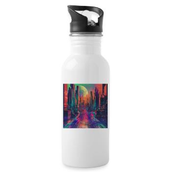 Futuristische und farbenfrohe Vision - Trinkflasche mit integriertem Trinkhalm - Weiß - Rechts