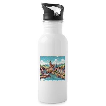 Colmar Altstadt Hafen und Kanal im Kolonialstil - Trinkflasche mit integriertem Trinkhalm - Weiß - Rechts