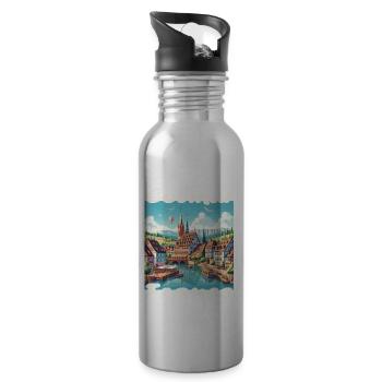 Colmar Old Town, Colonial-Style Port and Canal - Water bottle with straw - silver - Right